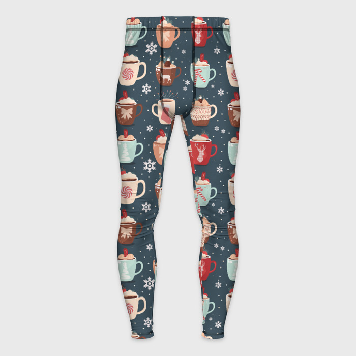 Мужские тайтсы 3D Кружки какао   зимний новогодний паттерн фото