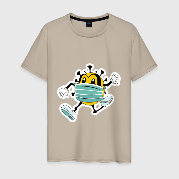 Мужская футболка хлопок Убегающий коронавирус в маске фото