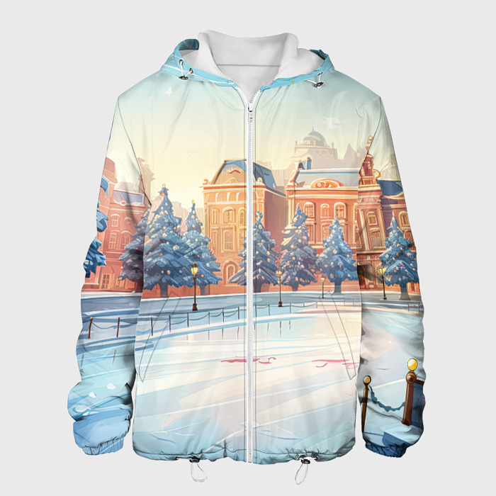 Мужская куртка 3D Новогодняя городская площадь фото