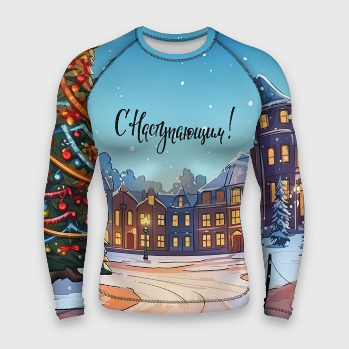Мужской рашгард 3D С наступающим  новогодний город фото