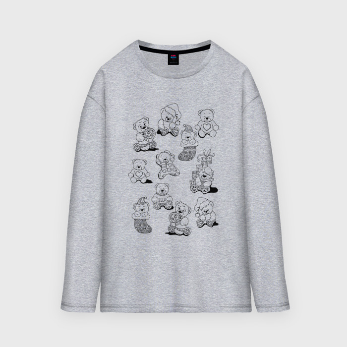Мужской лонгслив oversize хлопок Семья мишек на новый год   раскраска фото