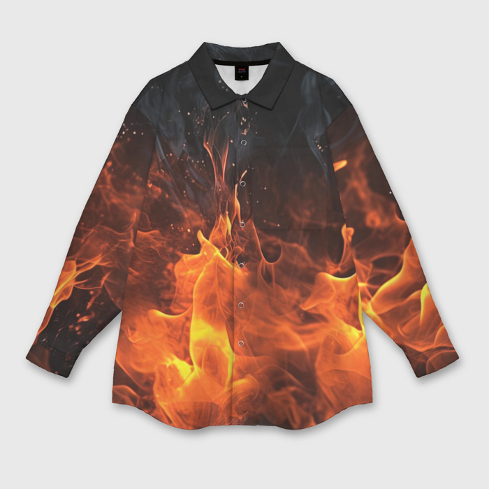 Мужская рубашка oversize 3D Яркий  огонь фото