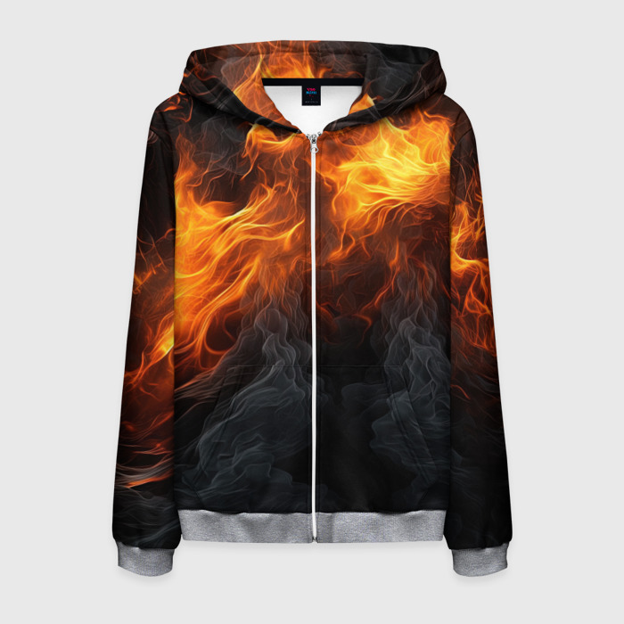 Мужская толстовка 3D на молнии Огонь  и дым фото