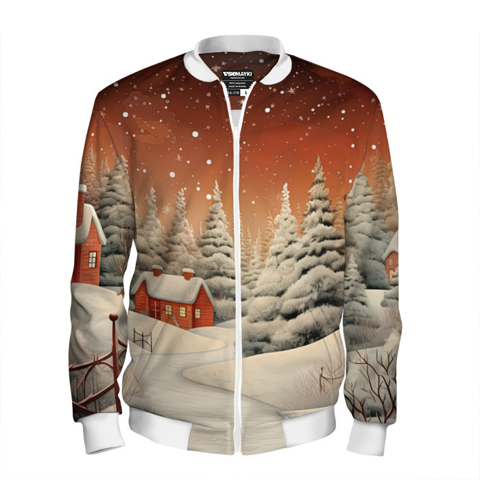 Мужской бомбер 3D Новогодний   лес фото