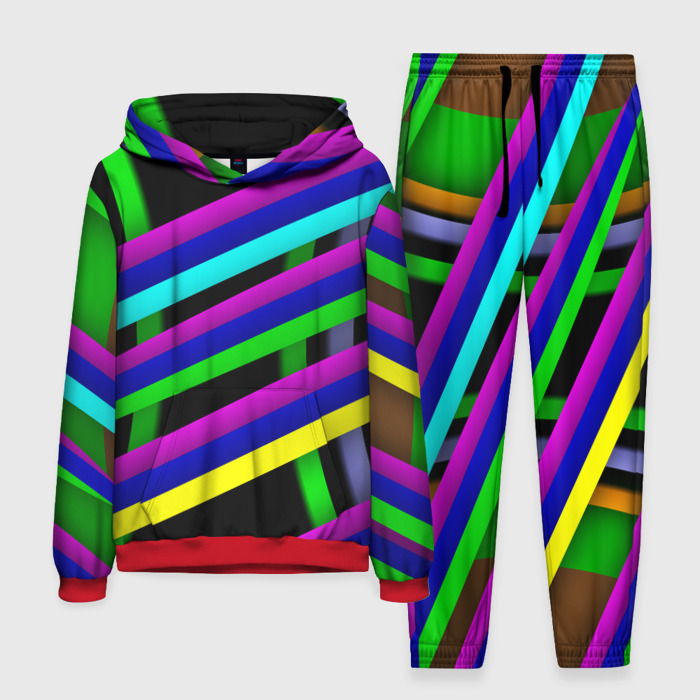 Мужской костюм с толстовкой 3D Нерегулярные полосы фото