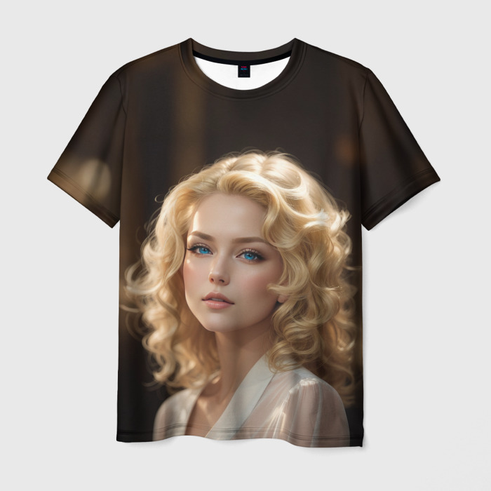 Мужская футболка 3D Прекрасная голубоглазая девушка фото