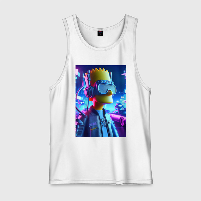 Мужская майка хлопок Cyber Bart   ai art   neon фото