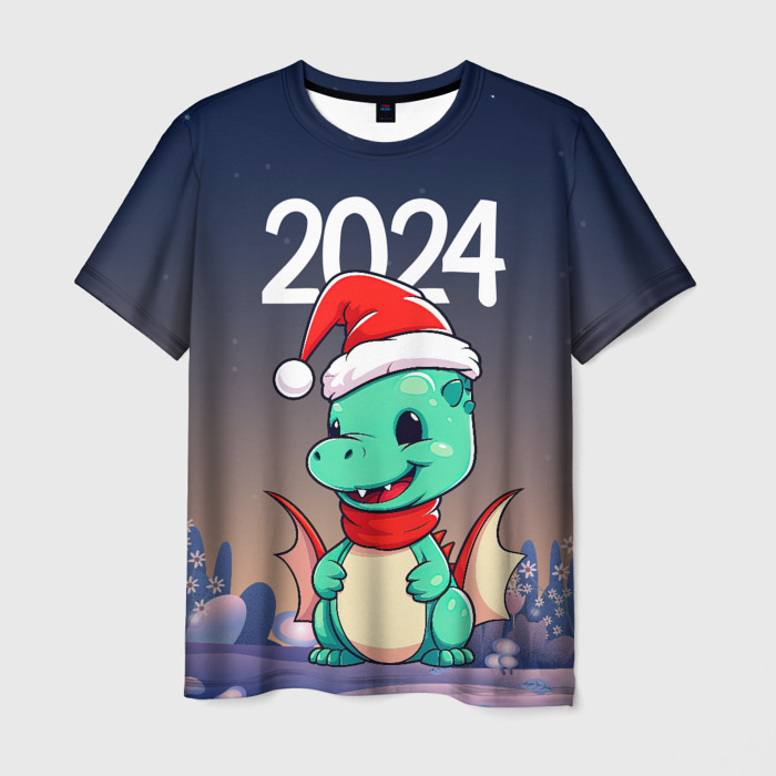 Мужская футболка 3D Рождественский дракон 2024 фото