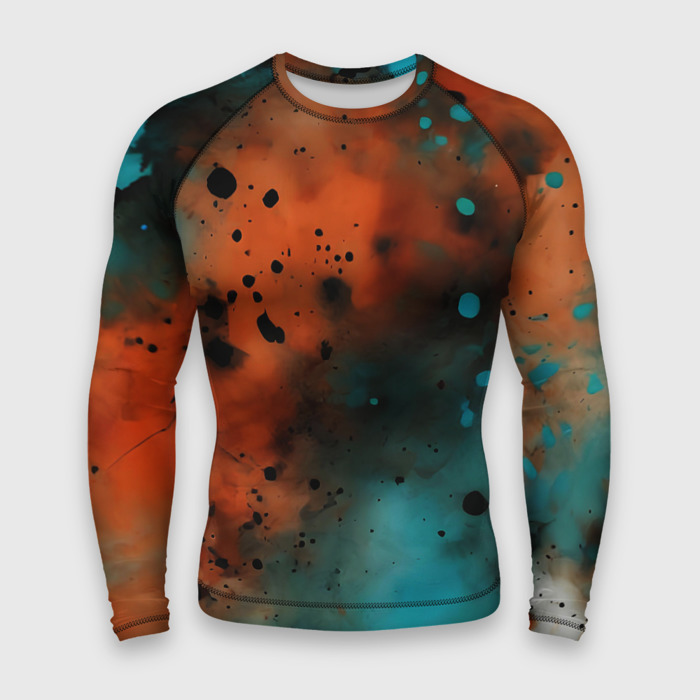 Мужской рашгард 3D Акварельные брызги в оранжевом фото
