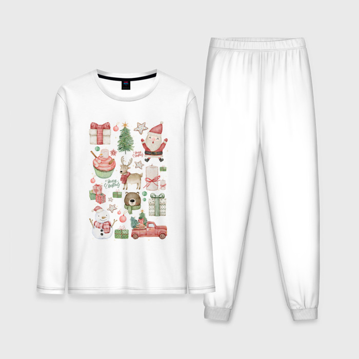 Мужская пижама с лонгсливом хлопок Новогодние зарисовки фото