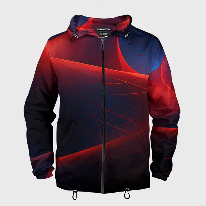 Мужская ветровка 3D Темная красная и синяя абстракция фото