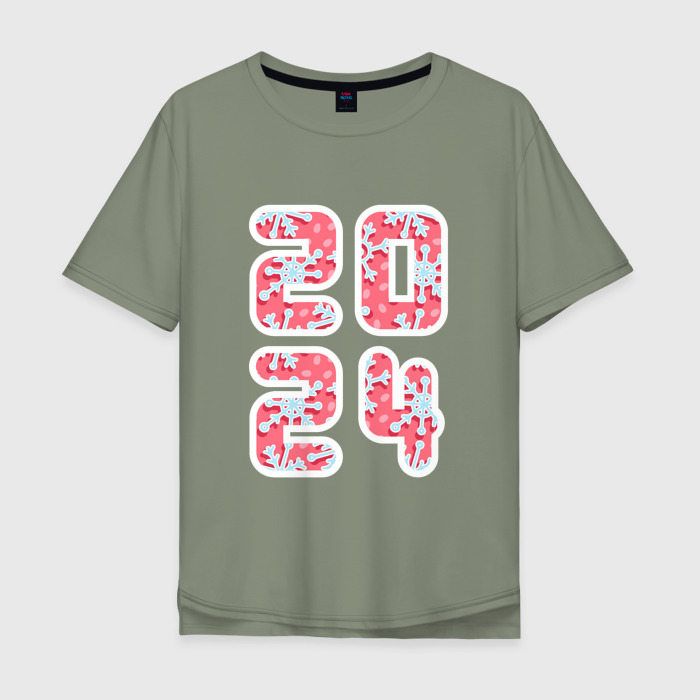 Мужская футболка хлопок Oversize Цифры 2024 со снежинками фото