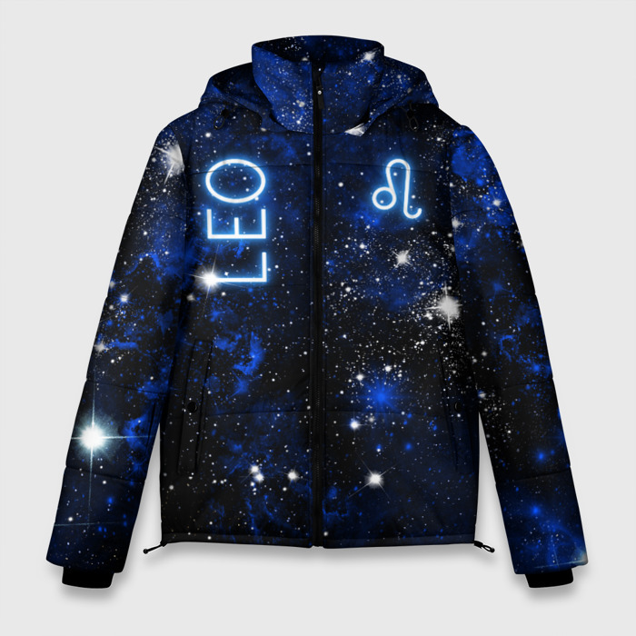 Мужская зимняя куртка 3D Лев   знак зодиака на тёмном фоне фото