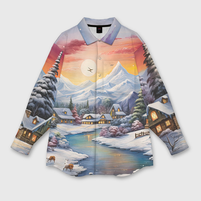 Мужская рубашка oversize 3D Зимнее кружево праздника фото