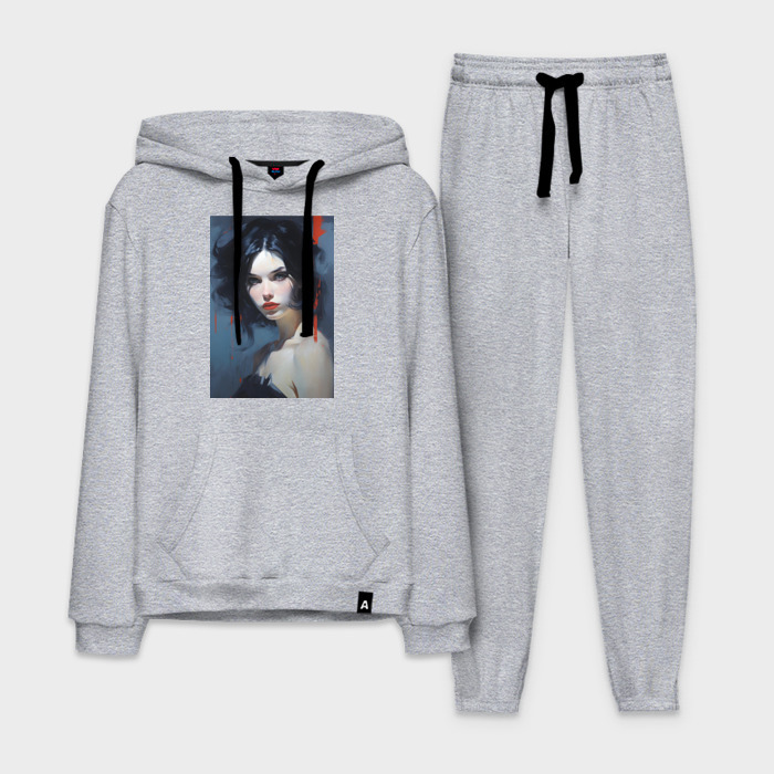 Мужской костюм хлопок с толстовкой Портрет брюнетки и красный акцент фото