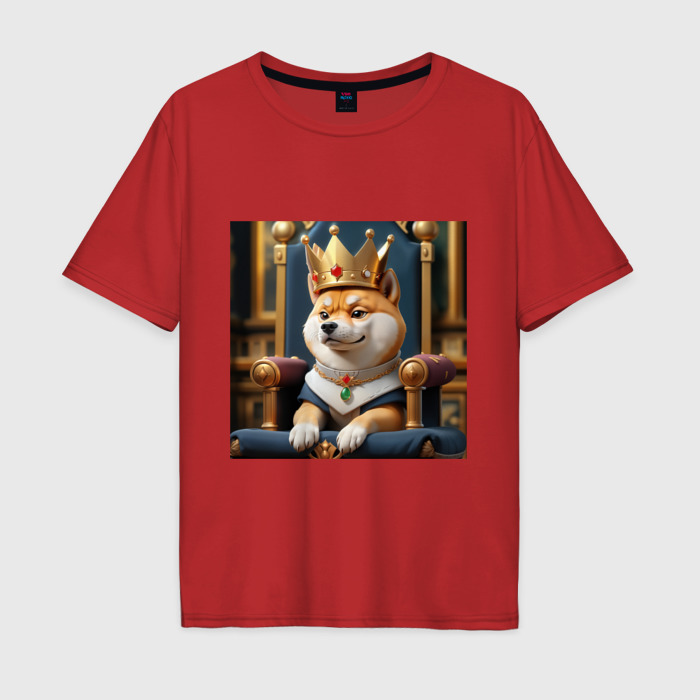 Мужская футболка хлопок Oversize Мультяшный король Сиба ину на троне фото