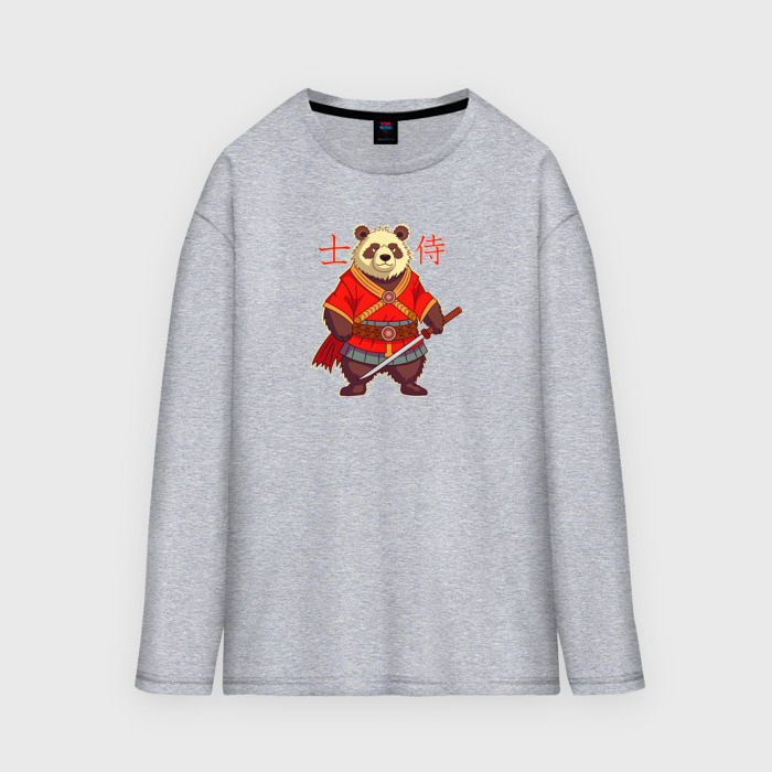 Мужской лонгслив oversize хлопок Медведь самурай с катаной фото