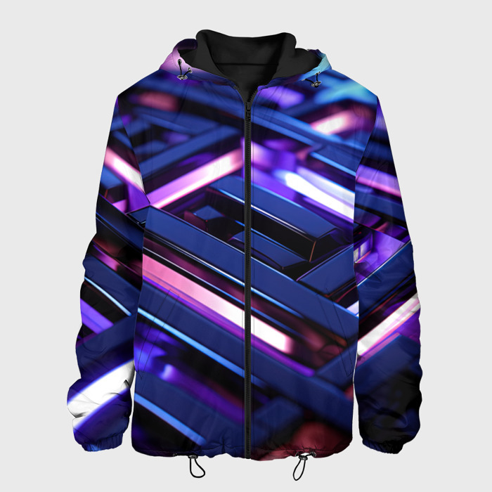 Мужская куртка 3D Фиолетовые неоновые конструкции фото