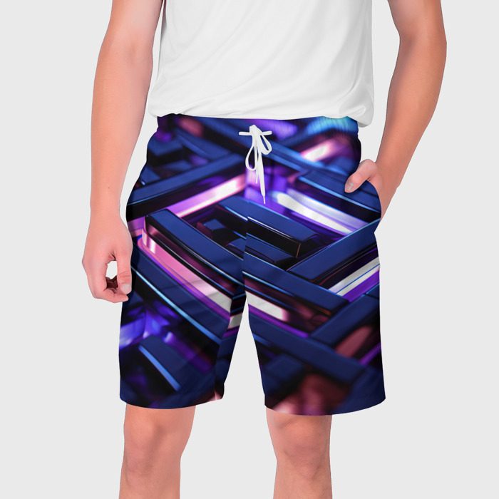 Мужские шорты 3D Фиолетовые неоновые конструкции фото