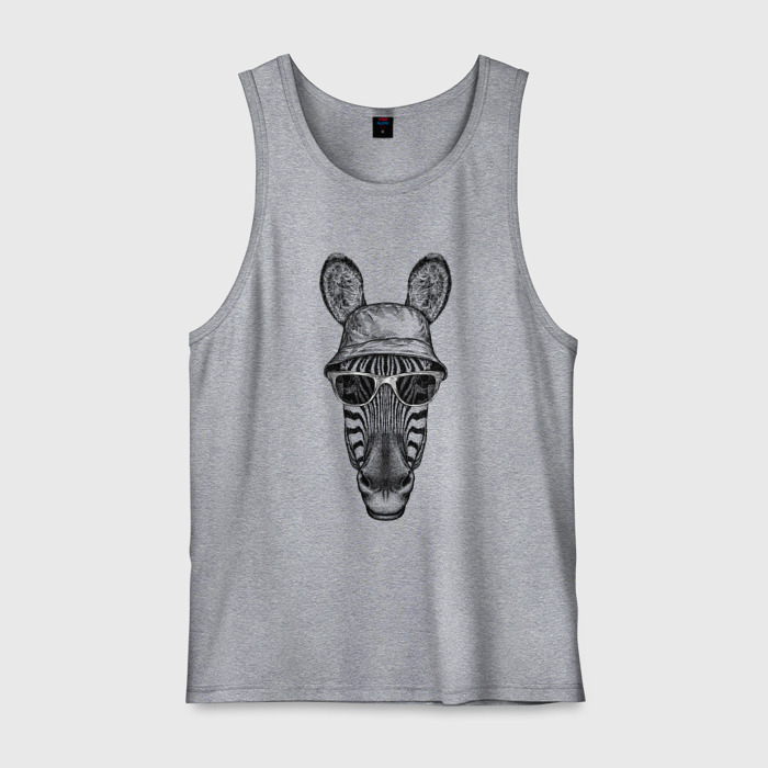 Мужская майка хлопок Зебра в очках и панаме фото
