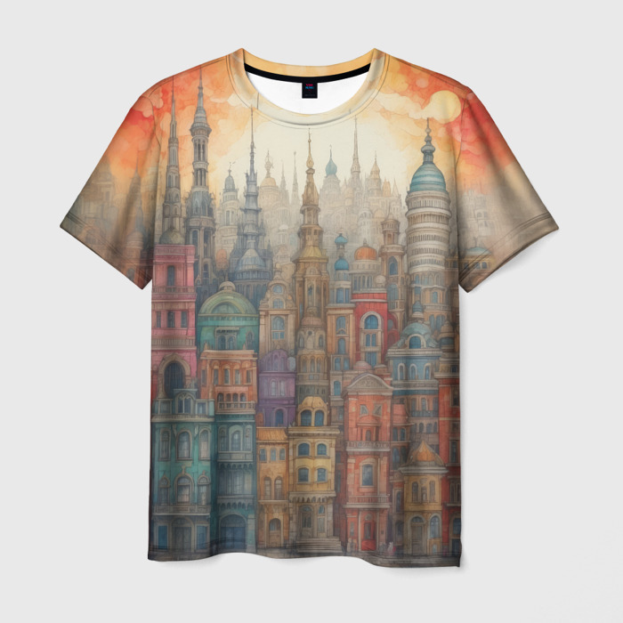 Мужская футболка 3D Плотная городская застройка фото