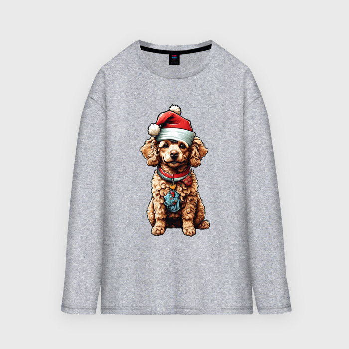 Мужской лонгслив oversize хлопок Новогодний Кокер спаниэль фото