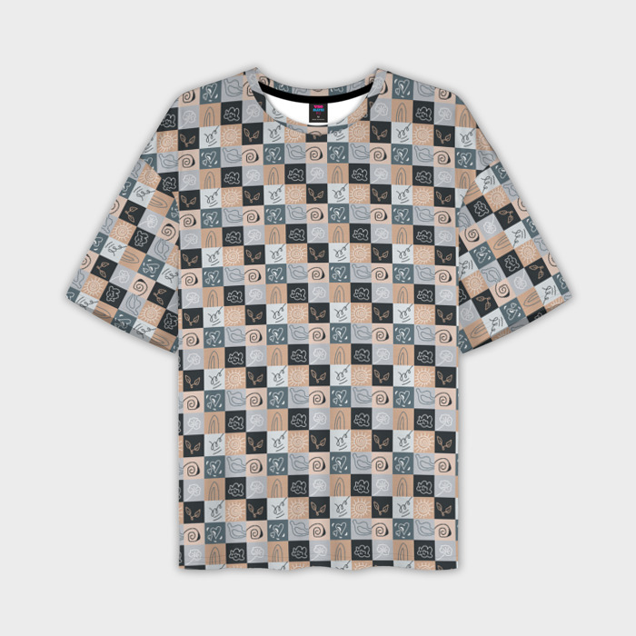 Мужская футболка oversize 3D Паттерн в клетку с абстрактными элементами фото