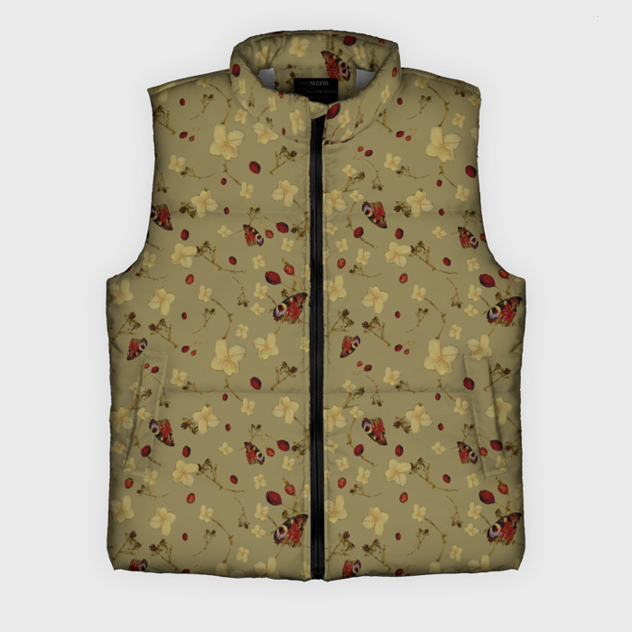 Мужской жилет утепленный 3D Гортензия и бабочки green фото
