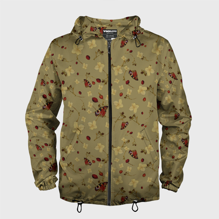 Мужская ветровка 3D Гортензия и бабочки green фото
