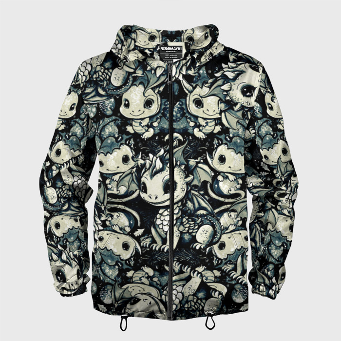Мужская ветровка 3D Патерн милых драконов и ёлок фото