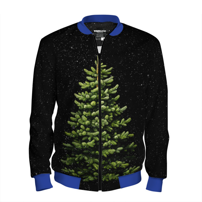 Мужской бомбер 3D Ель на темном фоне фото