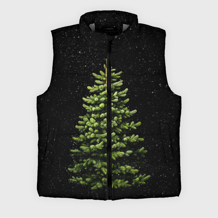 Мужской жилет утепленный 3D Ель на темном фоне фото