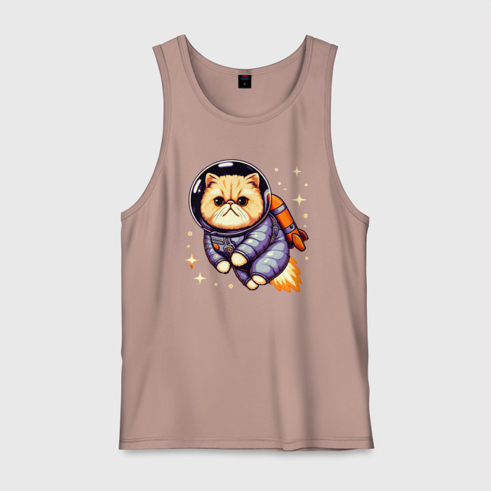 Мужская майка хлопок Котик бравый космонавт с джетпаком фото