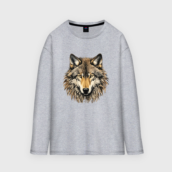 Мужской лонгслив oversize хлопок Бурый волк фото