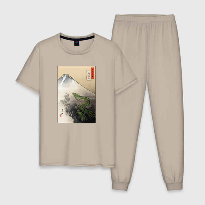 Мужская пижама хлопок Дракон, поднимающийся к небу фото