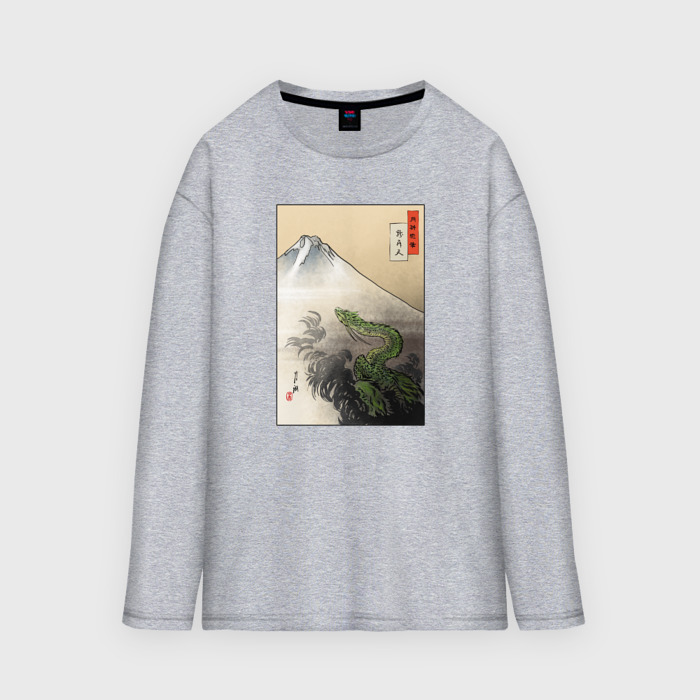 Мужской лонгслив oversize хлопок Дракон, поднимающийся к небу фото