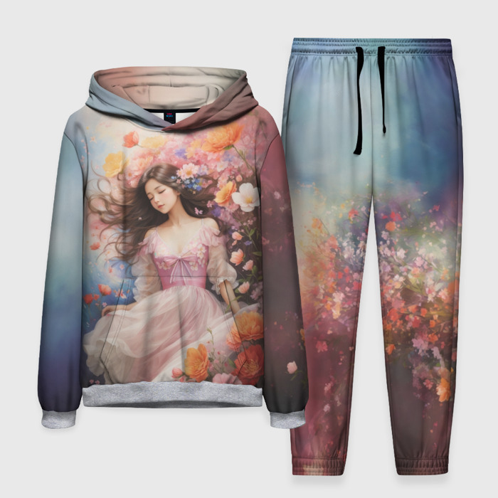 Мужской костюм с толстовкой 3D Спящая девушка в цветах фото