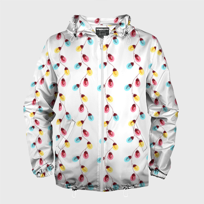 Мужская ветровка 3D Новогодняя разноцветная гирлянда фото