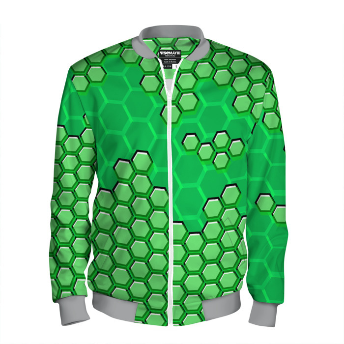 Мужской бомбер 3D Зелёная энерго броня из шестиугольников фото