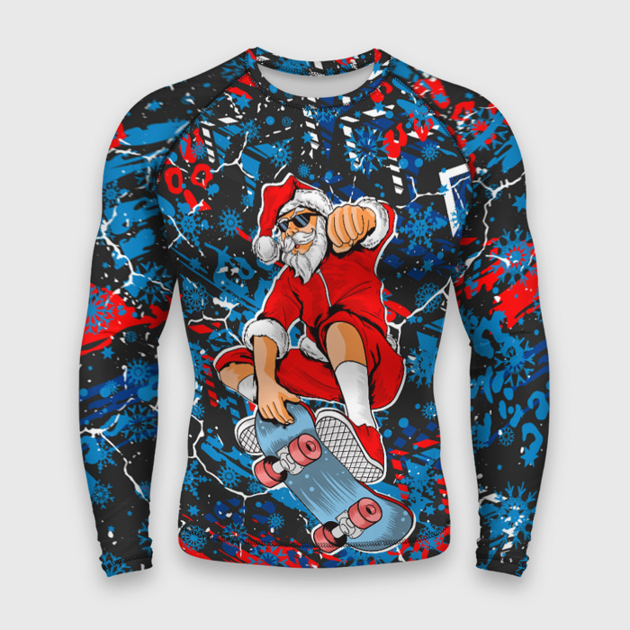 Мужской рашгард 3D Санта Клаус на скейтборде фото