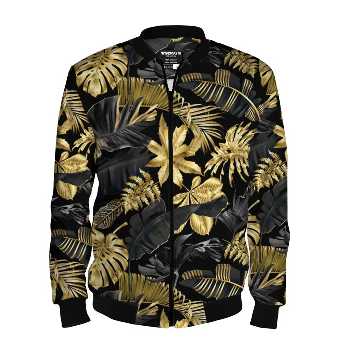 Мужской бомбер 3D Черно золотые джунгли фото