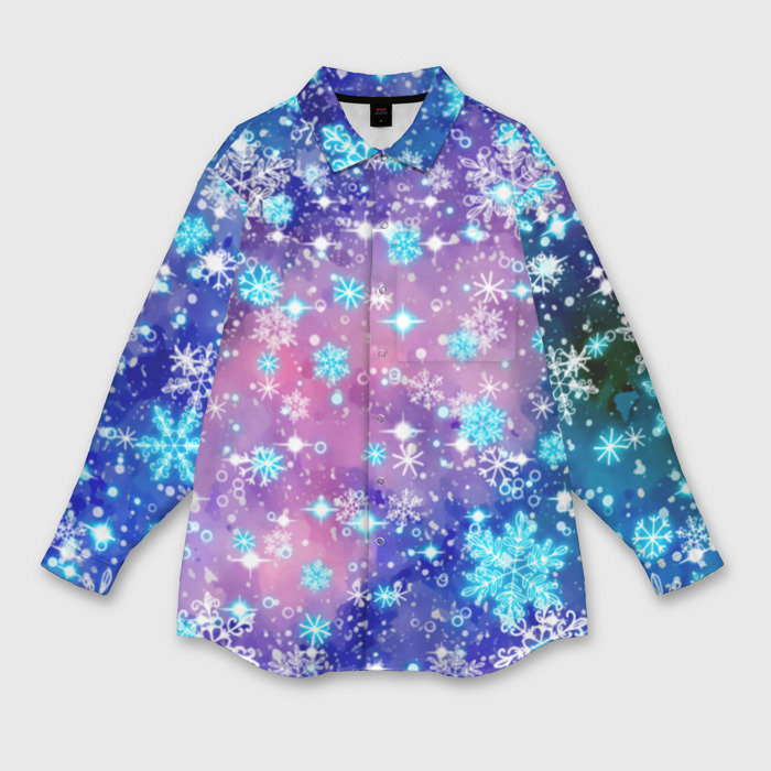 Мужская рубашка oversize 3D Снежинки   морозный паттерн фото