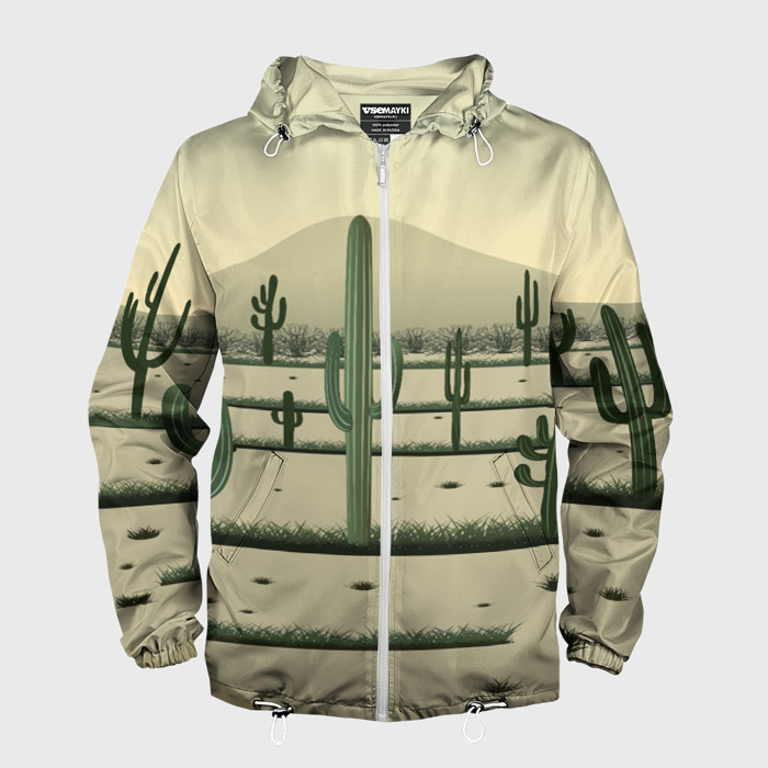 Мужская ветровка 3D Поле кактусов в пустыне фото