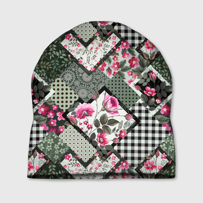 Шапка 3D Лоскутный узор с цветами фото