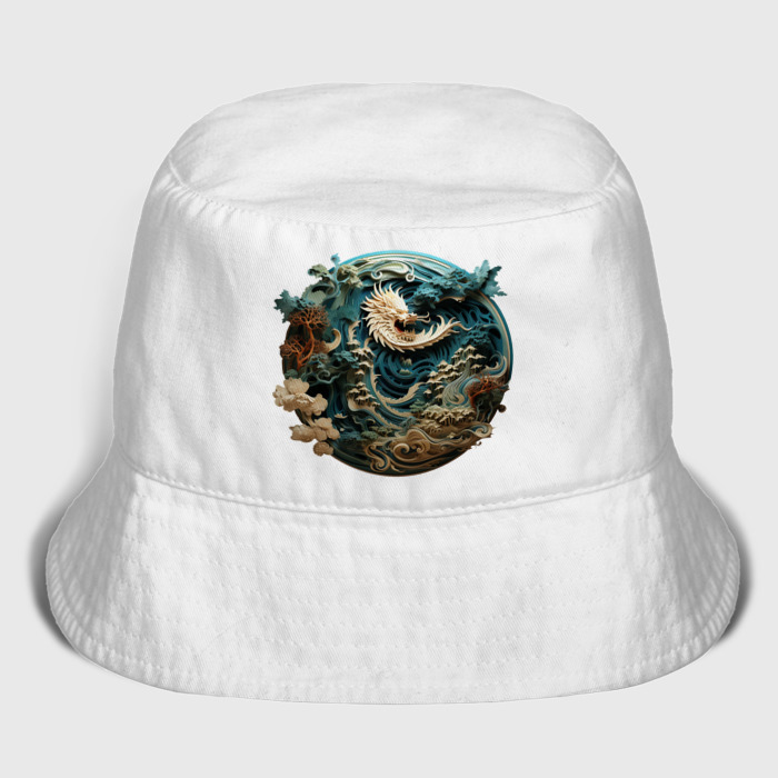 Мужская панама хлопок Китайский дракон в круге фото
