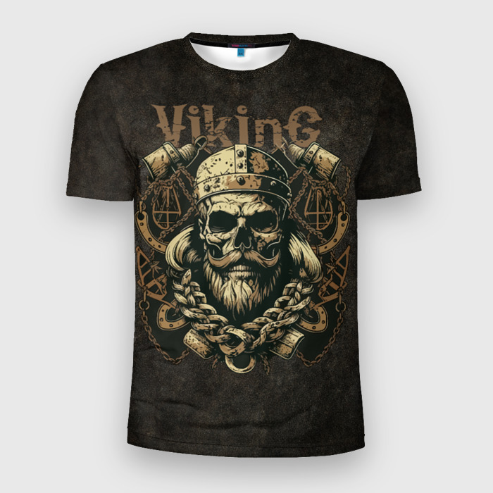 Мужская футболка 3D Slim Викинг скелет фото