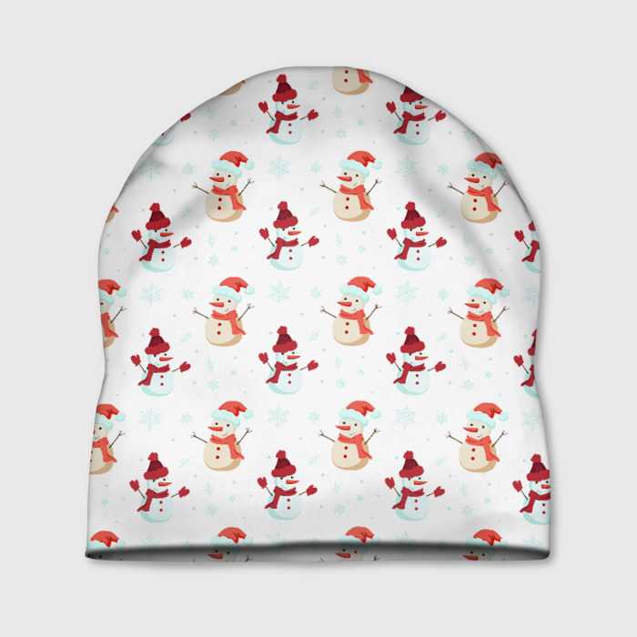 Шапка 3D Снеговики и снежинки фото