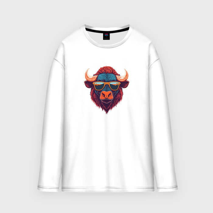 Мужской лонгслив oversize хлопок Бизон в солнечных очках фото