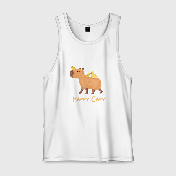 Мужская майка хлопок Капибара и уточки наездницы фото