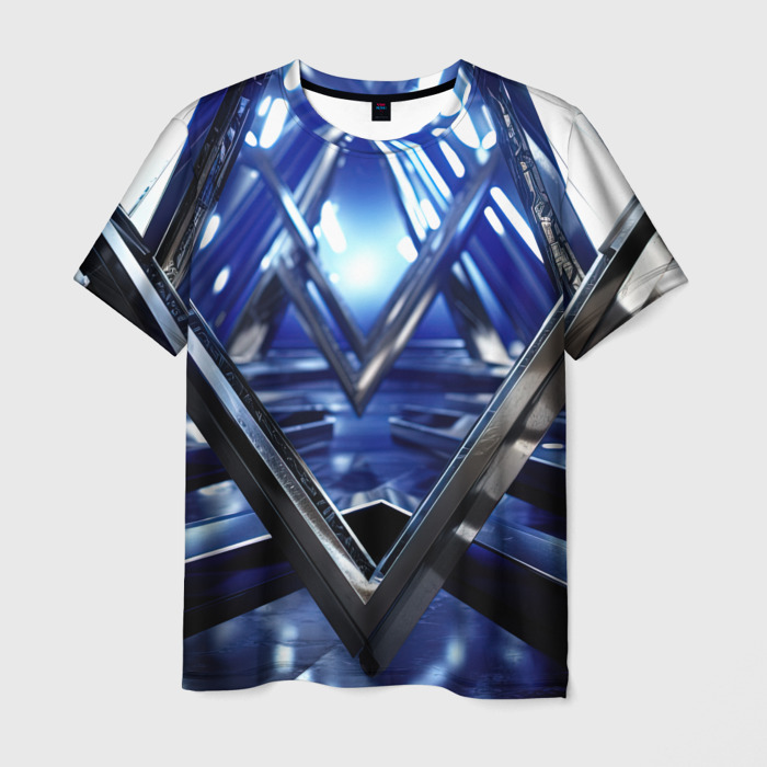 Мужская футболка 3D Синяя и черная конструкция абстракция фото